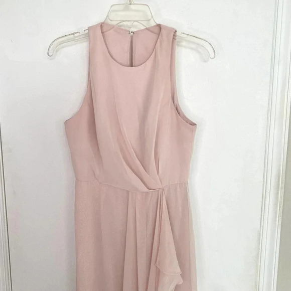 After Six Blush High Neck Chiffon Draped Front Slit Style 6818 Bridesmaid Dress - Picture 7 of 15